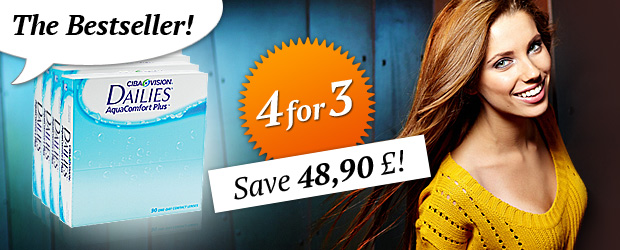 Buy 4 x 90/pcs Dailies AquaComfort Plus, pay for only 3!
